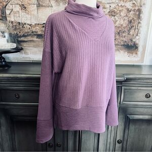 TAHARI Sport Oversized Purple Pull Over Top Lg Collar HiLo size Large